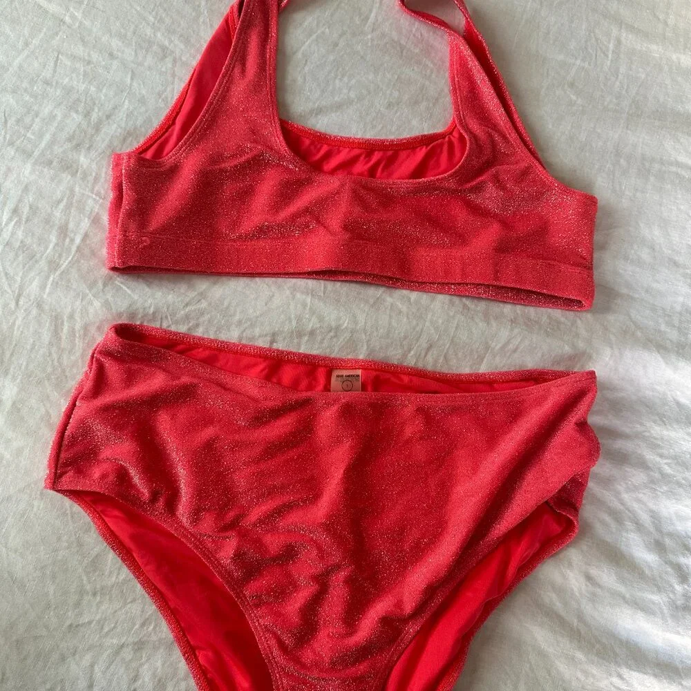 Good American Sparkle Two Piece Bikini in Coral - Picture 4 of 4
